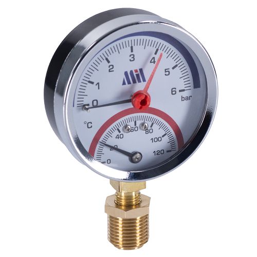 Термоманометр вертикальный  80 мм 1/2"- 6 бар (0-120C) Millennium