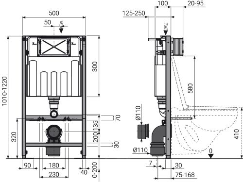 Инсталляция Millennium с квадратной кнопкой (1010 мм-1220 мм )