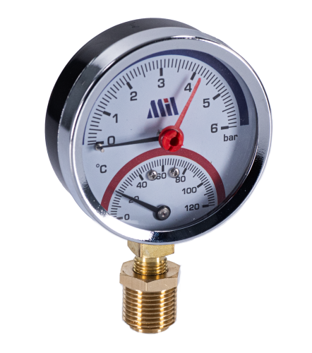 Термоманометр вертикальный  80 мм 1/2"- 6 бар (0-120C) Millennium