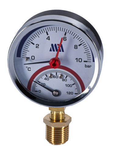 Термоманометр горизонтальный  80 мм 1/2"- 10 бар (0-120C) Millennium