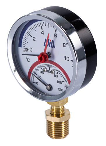 Термоманометр горизонтальный  80 мм 1/2"- 10 бар (0-120C) Millennium