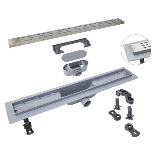 Трап линейный  пластиковый 60 см (решётка BASE) с сухим гидрозатвором Millennium