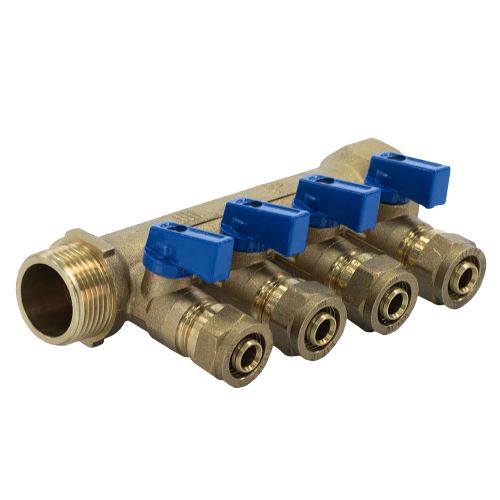 Коллектор с шаровыми кранами 1"x16ц (синие ручки) Millennium