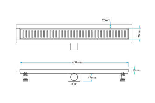 Трап линейный из нержавеющей стали с сухим гидрозатвором 60 см (решётка 10) Millennium