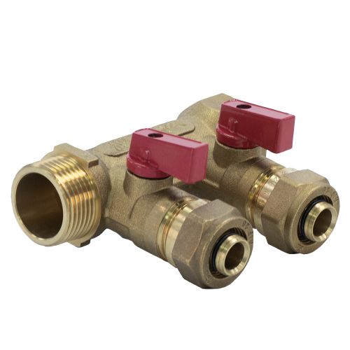 Коллектор с шаровыми кранами 1"x20ц (красные ручки) Millennium