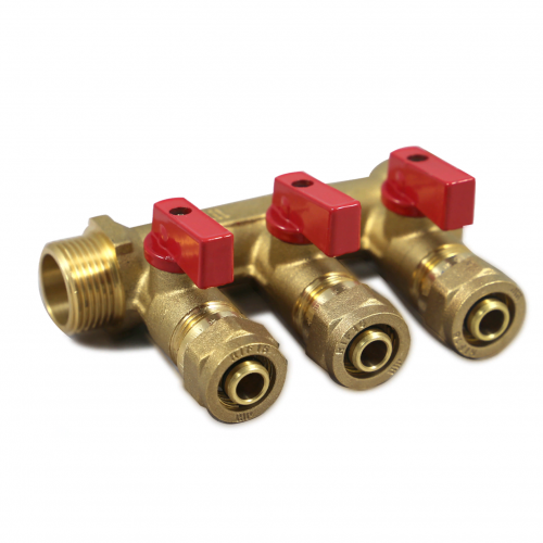 Коллектор с шаровыми кранами 1"x16ц (красные ручки) Millennium