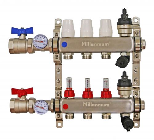 Коллекторная группа Millennium (из нерж. стали) квадратная с кранами и расходомерами