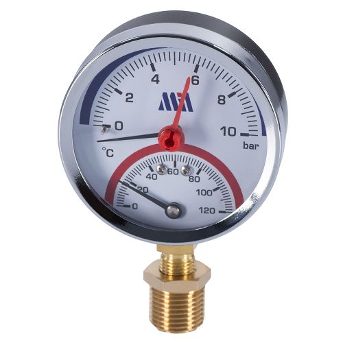 Термоманометр вертикальный  80 мм 1/2"- 10 бар (0-120C) Millennium