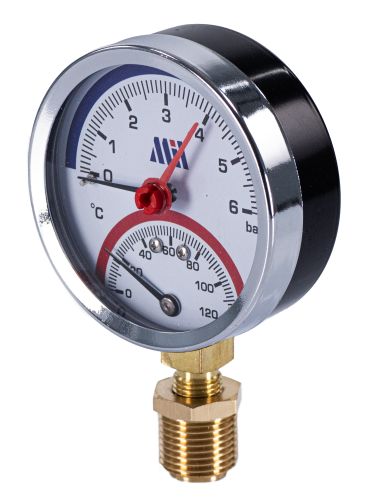 Термоманометр вертикальный  80 мм 1/2"- 6 бар (0-120C) Millennium