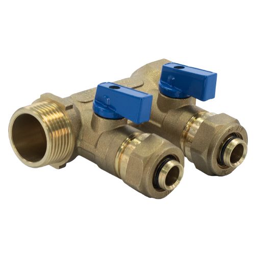 Коллектор с шаровыми кранами 1"x20ц (синие ручки) Millennium