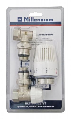 Комплект кранов 1/2 угловой для отопления под термоголовку Millennium