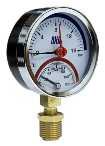 Термоманометр вертикальный  80 мм 1/2"- 16 бар (0-120C) Millennium