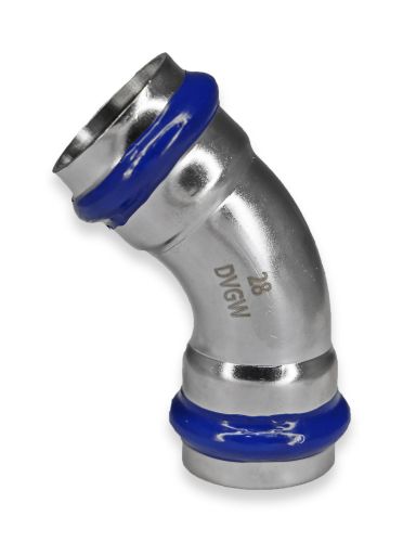 Уголок 45° пресс г/г для нержавеющей трубы двухраструбный Millennium