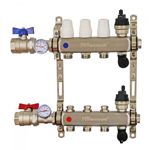 Коллекторная группа Millennium (из нерж. стали) квадратная с кранами