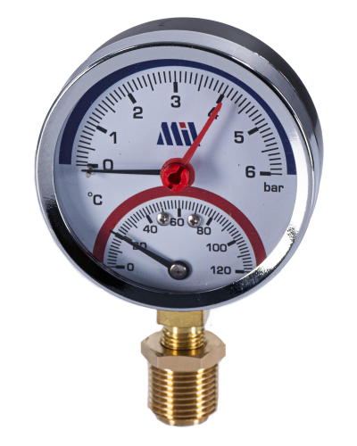 Термоманометр вертикальный  80 мм 1/2"- 6 бар (0-120C) Millennium