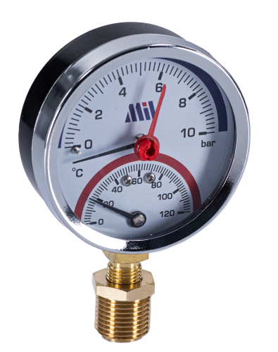 Термоманометр горизонтальный  80 мм 1/2"- 10 бар (0-120C) Millennium