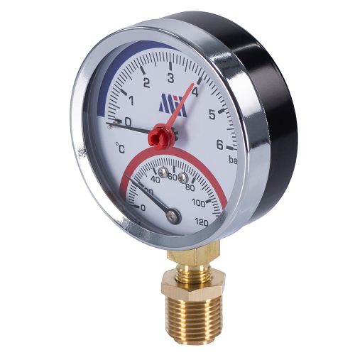 Термоманометр вертикальный  80 мм 1/2"- 6 бар (0-120C) Millennium